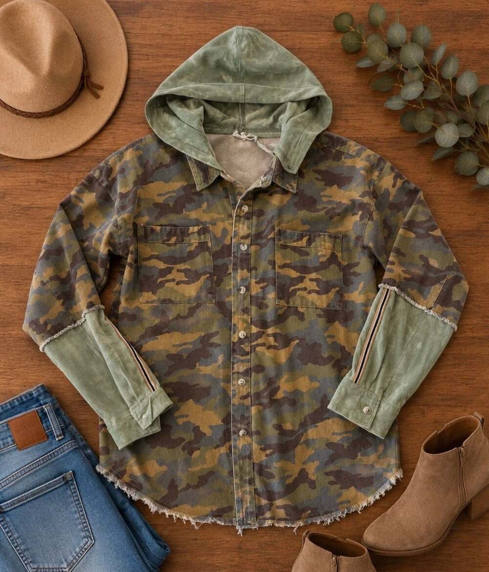 Mystree Hooded Camo Jacket in Olive Multi Sz Med (r1)